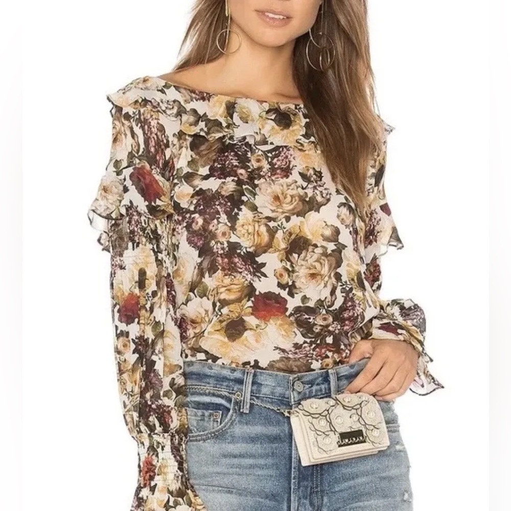 Bailey 44 Women's One Upon A Time Floral Print Ruffle Top Long Sleeve Blouse